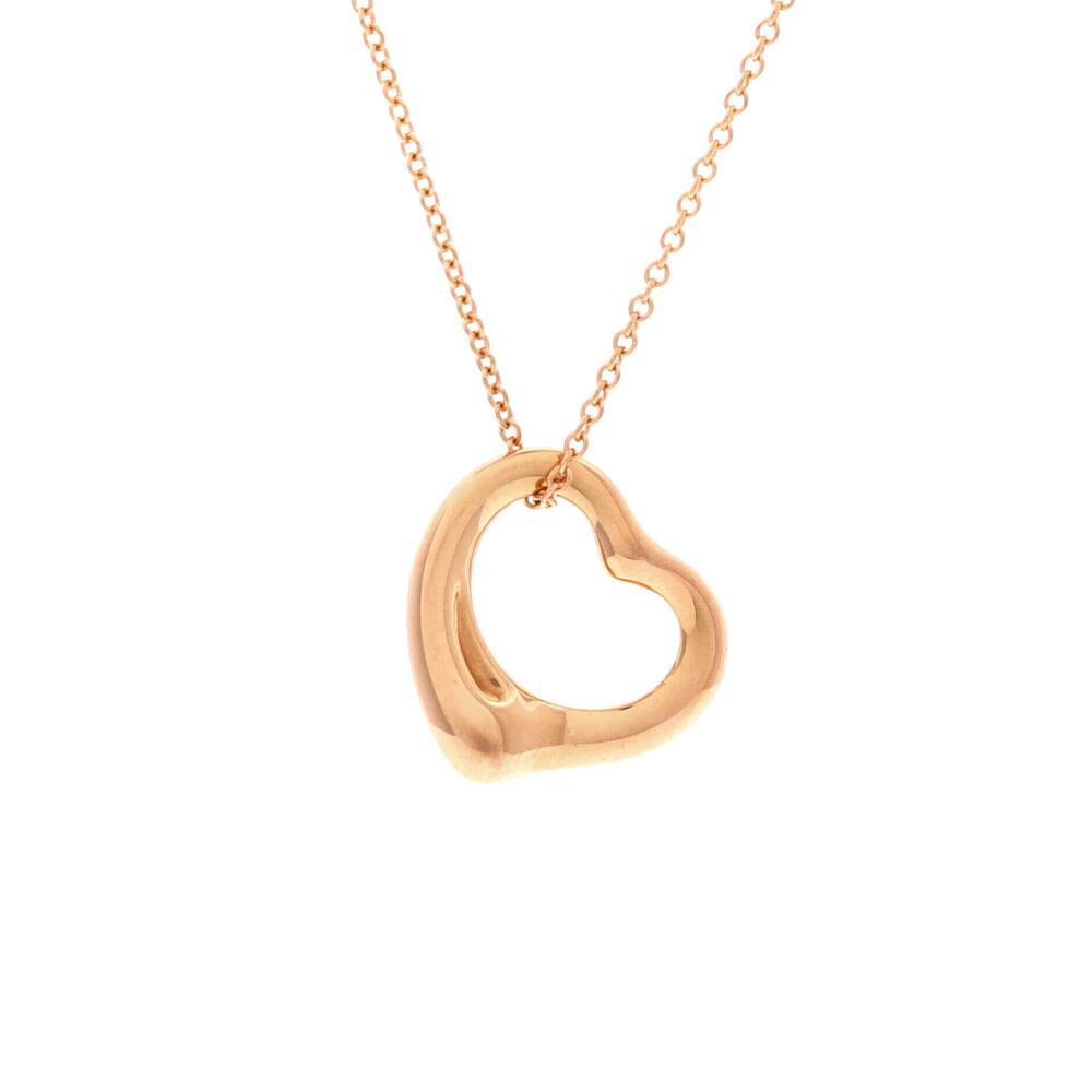 Tiffany & Co. 16mm Elsa Peretti Open Heart Pendant Necklace 18K Rose Gold